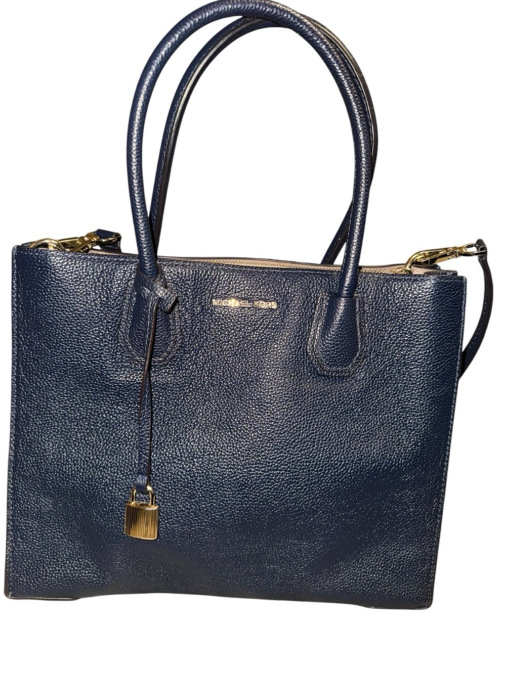 Michael Kors Pebbled Navy Leather Tote with Gold Hardware